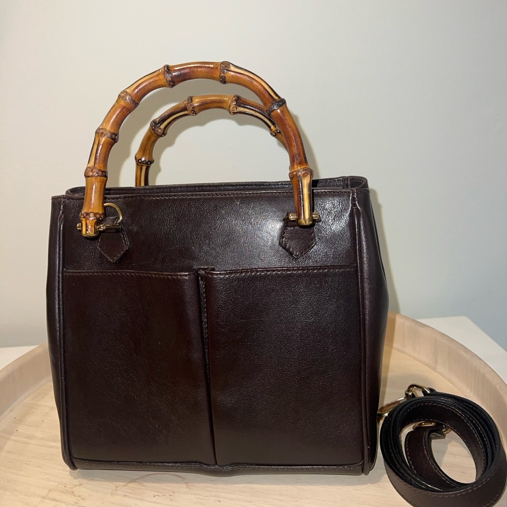 1990s Vintage GUCCI Mini Leather
Bamboo Two-Way Crossbody
Handbag Chocolate